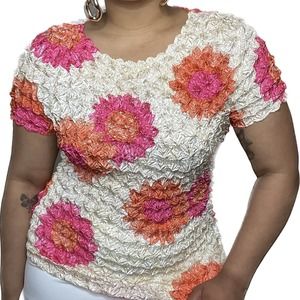 Cream Printed Vintage Popcorn Blouse